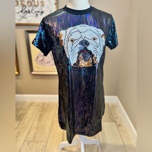 New! QUEEN OF SPARKLES Black Full Sequin Bulldog Mini Dress